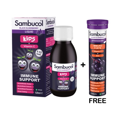 Sambucol Kids Liquid 120 + FREE Immuno Forte Effervescent 15 Tablets